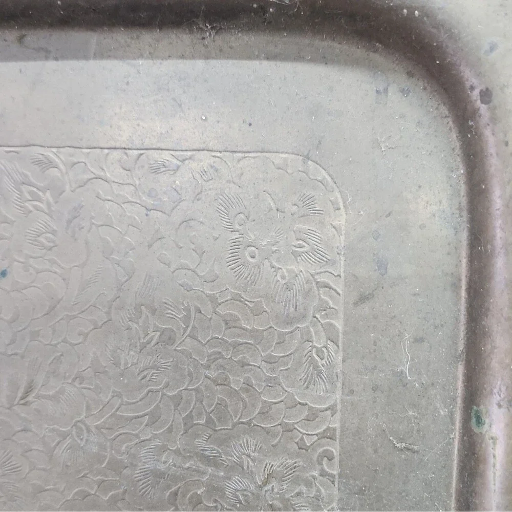 Brass (?) Rectangular Serving Tray w/ Handles Grapevine/Floral Pattern 24 x 14.5
